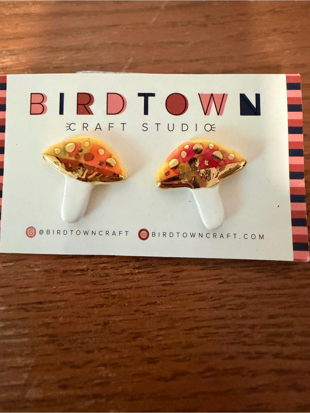 Birdtown Craft Studio Ceramic Mushroom Earrings – New on Card